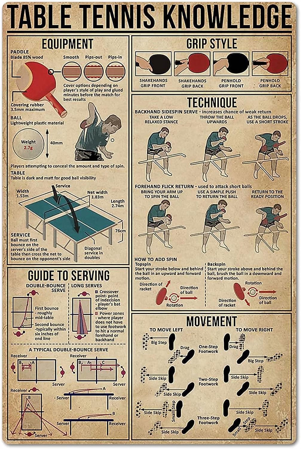 Table Tennis Knowledge Poster - Letrero de metal con diseño de